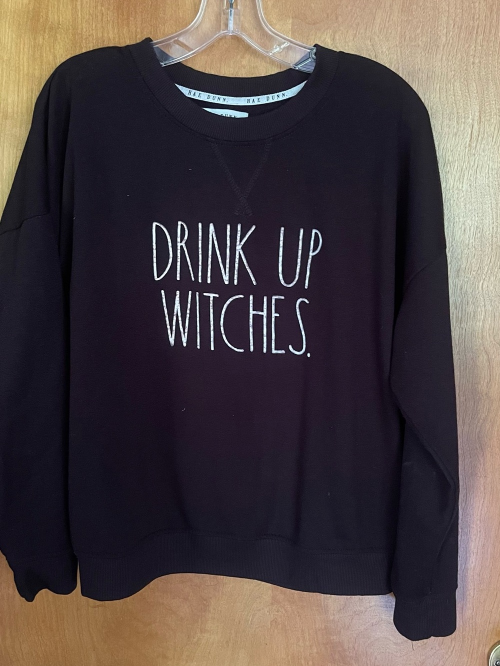 Rae Dunn Black Crewneck Sweatshirt with White 'Drink Up Witches.' Graphic